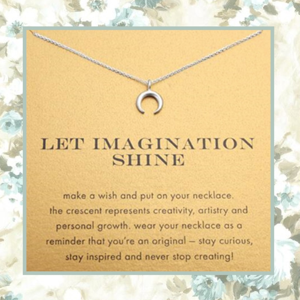 🌺 HORN MESSAGE NECKLACE BOHO GIFT MOON BOHEMIAN PRESENT SILVER CHAIN TRIBAL